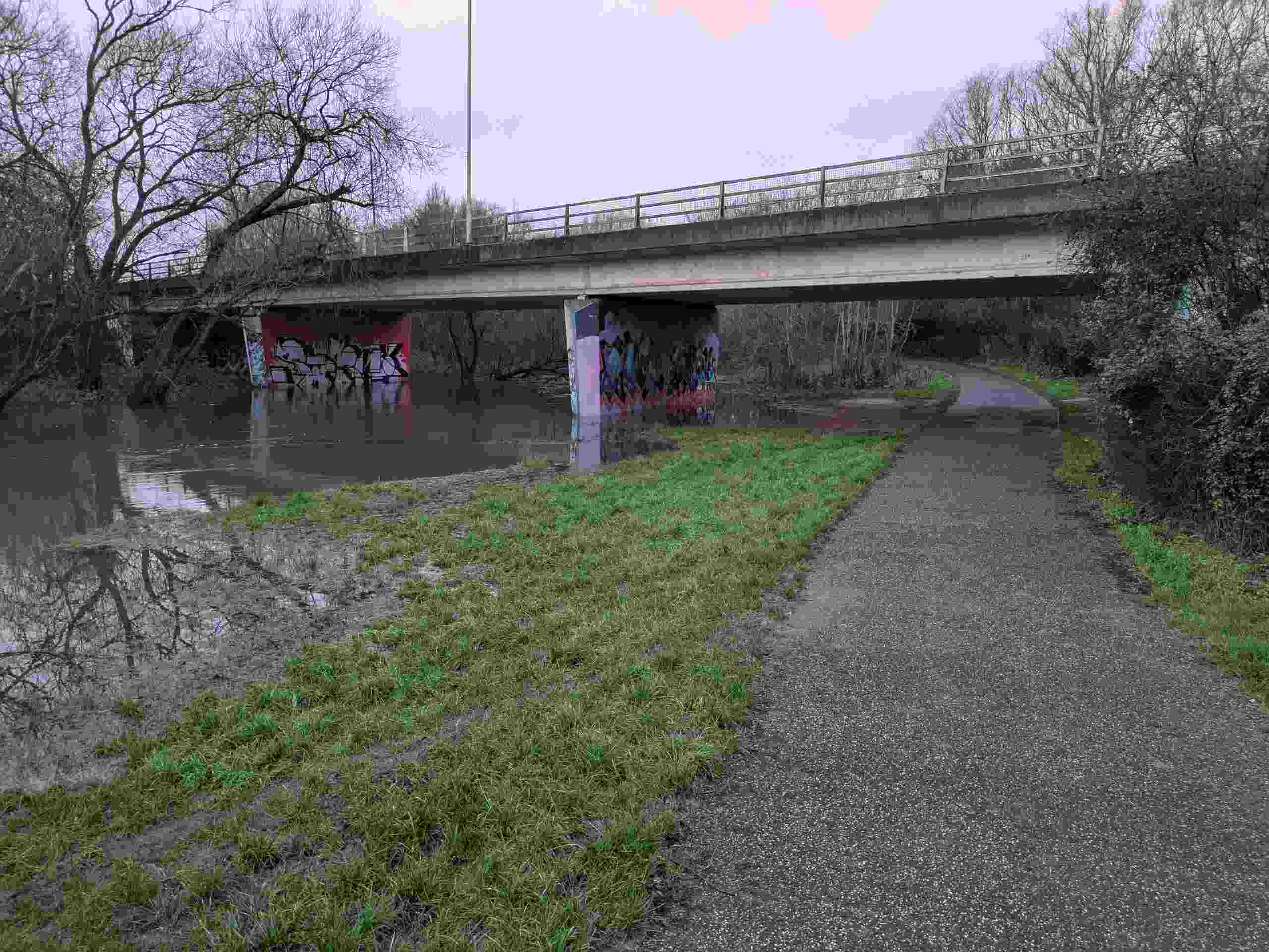 Under the Bader way the path is clear but the river is slightly out if its banks,